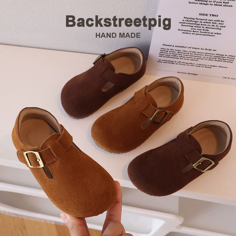 Внешняя торговля оптовая изготовленная на заказ детская обувь Birken 2025 корейская версия новая иностранная кожаная обувь для девочек на мягкой подошве ретро обувь для девочек
