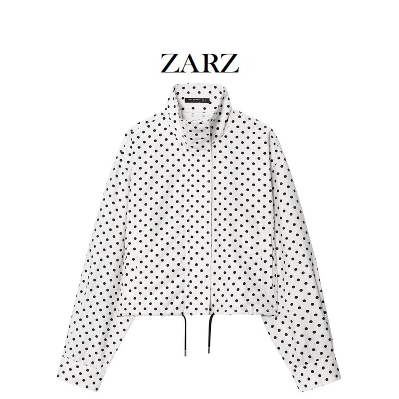 Zarz Homemade European and American Style New Women's Fashionable Drawstring Polka Dot Seersucker Long-Sleeved Jacket 2010713