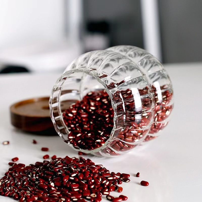 Granos de vidrio creativo frasco de almacenamiento martillo patrón Acacia tapa de madera frasco sellado frasco de almacenamiento de granos de café botella de almacenamiento