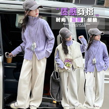 女童针织开衫2025新款儿童冬装外套中大童秋冬拉链高领毛衣两件套