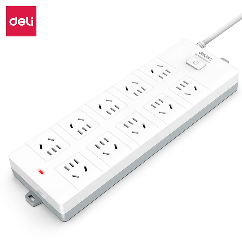 DeLi得力新国标安全插座/插排/插线板/接线板/排插/大孔距10插位