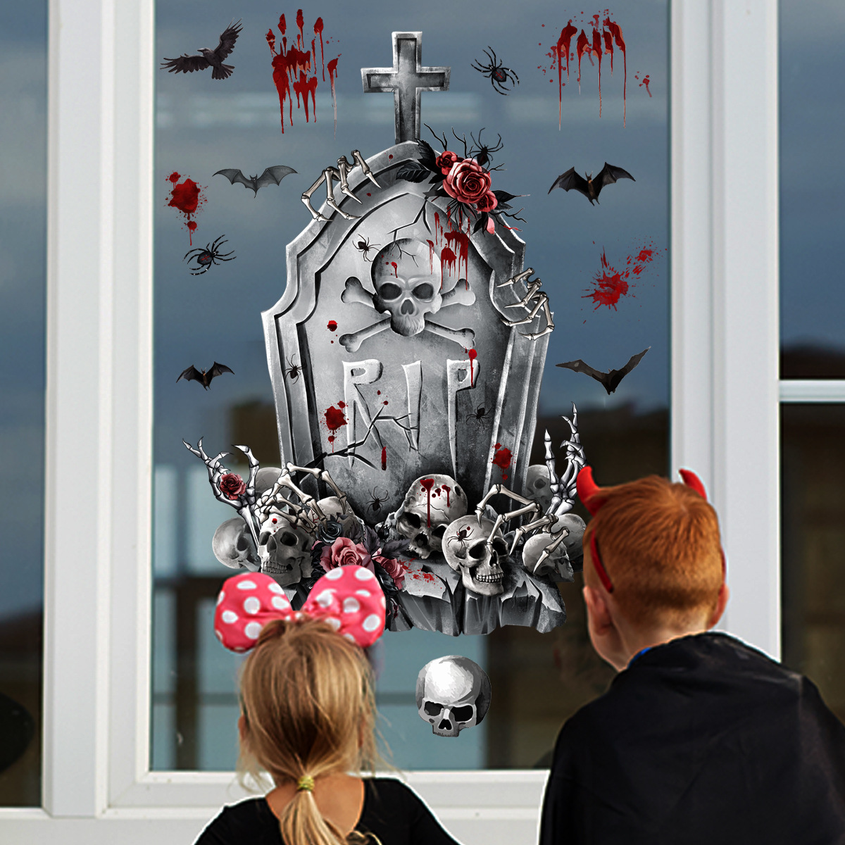 Dj Skull Cross Wall Sticker Removable Handprint Window Mural_voghion.com