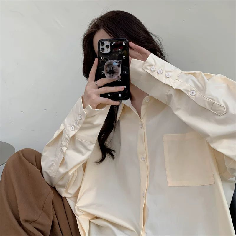 Spring new long-sleeved white shirt for women, loose fit for inner wear or outer wear, vintage salt-style autumn new shirt top, stylish