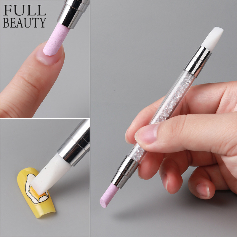 Cross-Border New Model Nail Art Tool Double-Ended Carving and Grinding Pen with Angled Arrowhead Silicone Pen Multifunctional Press-Type Polishing Nail Pen