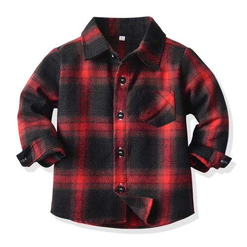 Cross-border children's leisure grid shirt  spring unisex stand-up collar long-sleeve single-button coat new children's shirt