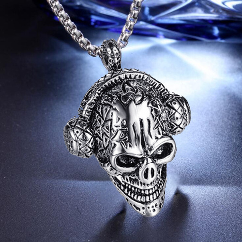  New Skull Headphones Pendant Retro Punk Men's Titanium Steel Chain Necklace Ghost Head Listening to Music Accessories