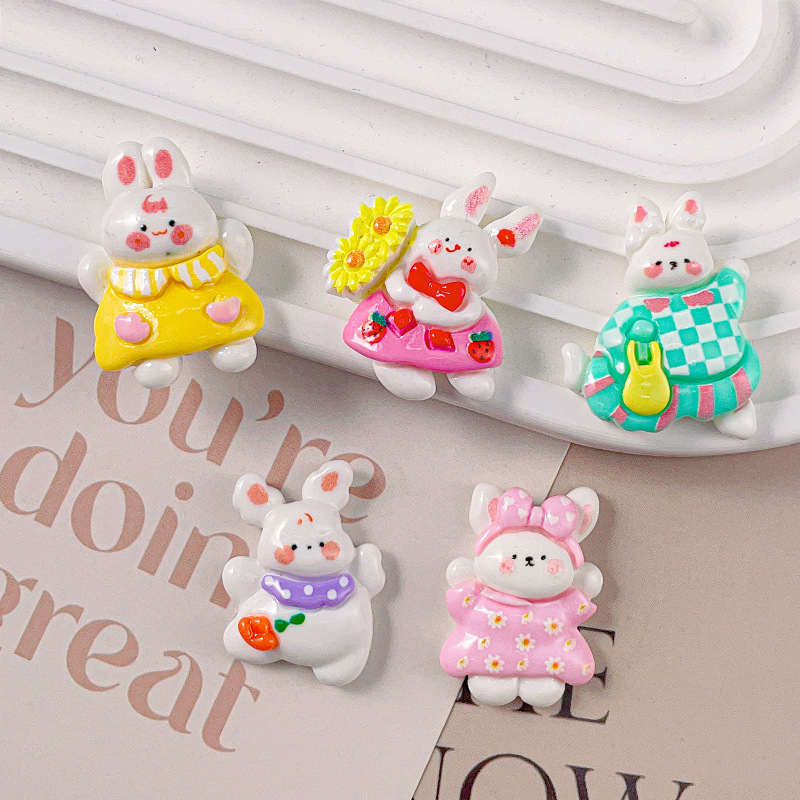 Nueva superficie brillante lindo conejo accesorios de resina DIY crema pegamento niños horquilla accesorios para el cabello hecho a mano primavera conejo al por mayor