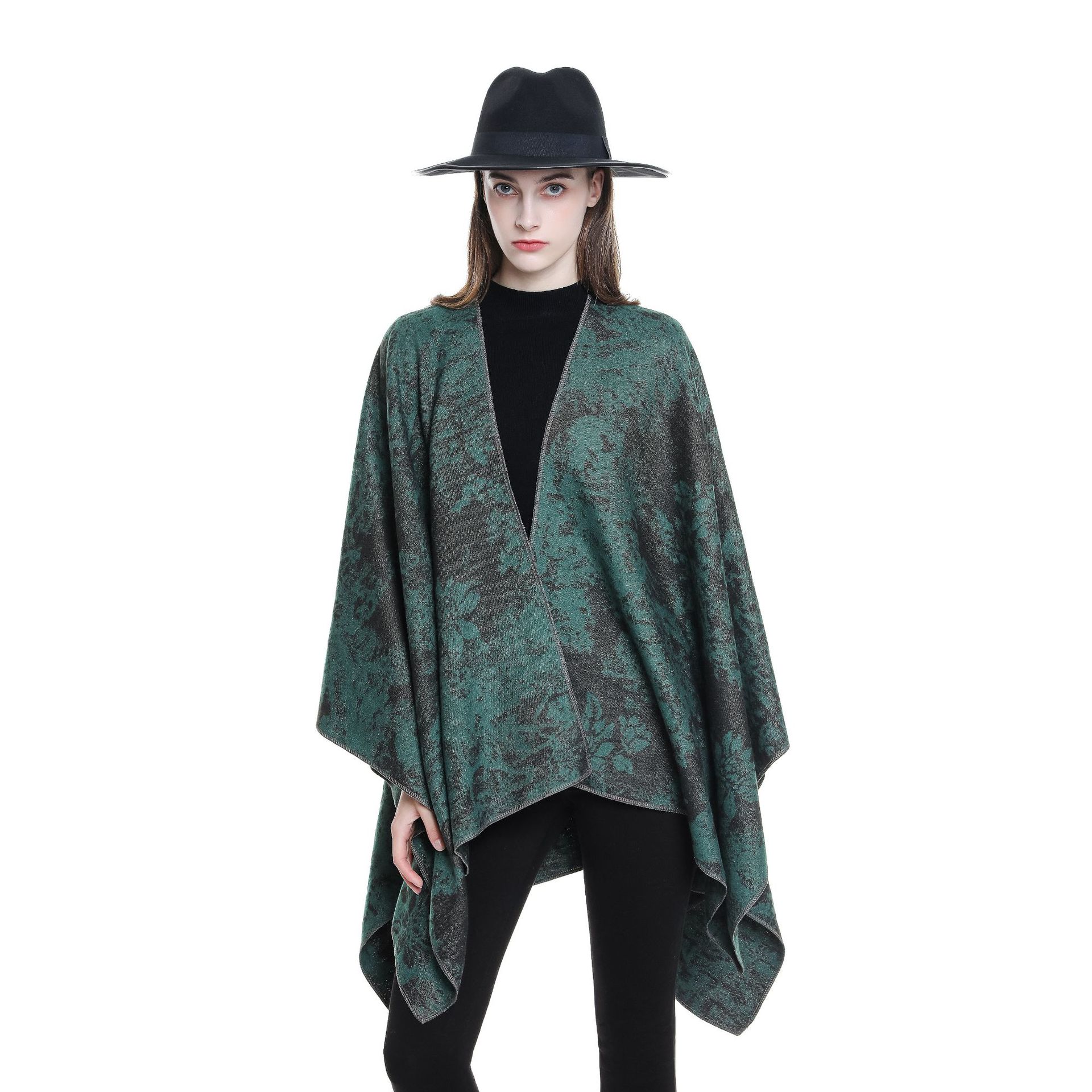 Nuevo chal de moda 2024 con dobladillo dividido, estilo vintage con estampado floral, para otoño e invierno.