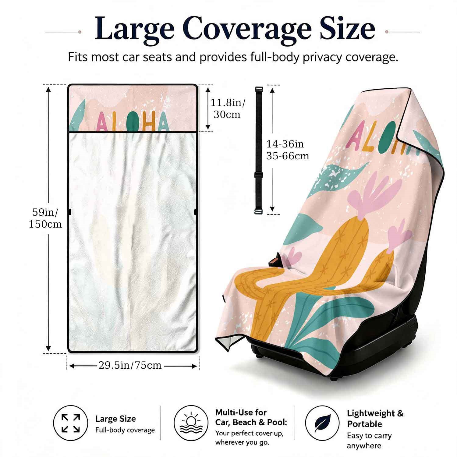 Summer bath towel and car seat cover 2-in-1, ultra-fine fiber outdoor beach and car dual-use universal seat cushion