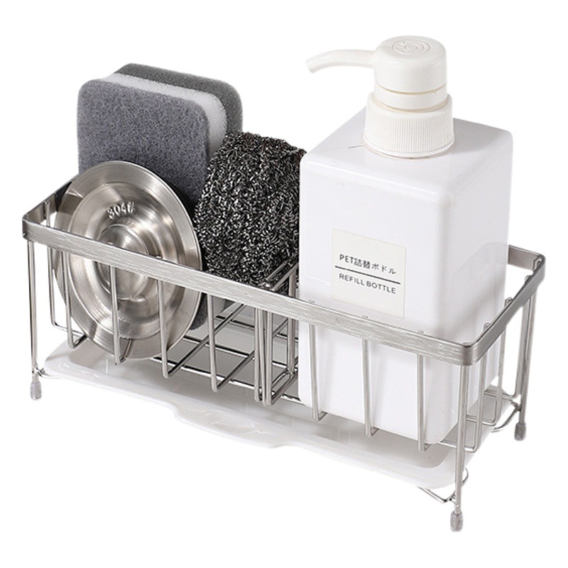 Caliente 304 MESA DE ACERO INOXIDABLE esponja bola de acero drenaje cesta fregadero de almacenamiento de detergente estante de almacenamiento de cocina