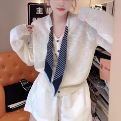 慵懒风洋气V领丝巾针织开衫女2025夏季款舒适百搭减龄休闲上衣潮