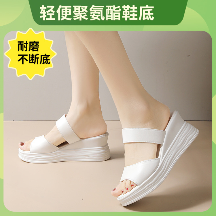 Zapatillas de tacón de verano para mujeres usar 06 nuevo piso grueso impermeable con una boca de pescado trapezo zapatillas ligeras de un pie image 2