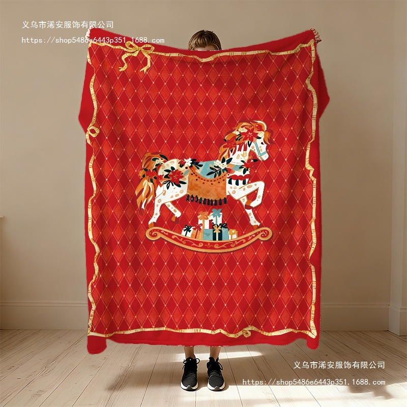 2026年马年新年塞拉斯蒂四季盖腿毯复古沙发休闲毯加厚办公室披肩