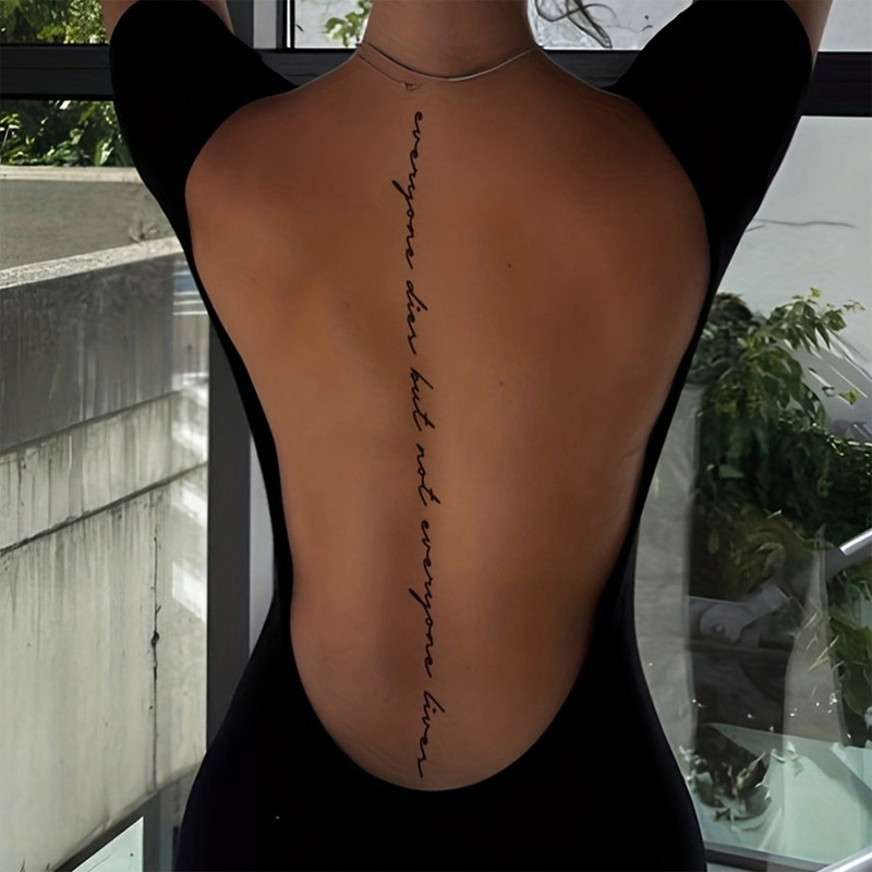 Ins Style Vertical English Cursive Tattoo Stickers, Waterproof and Long-Lasting, Sexy Back Design, Realistic Tattoo Stickers