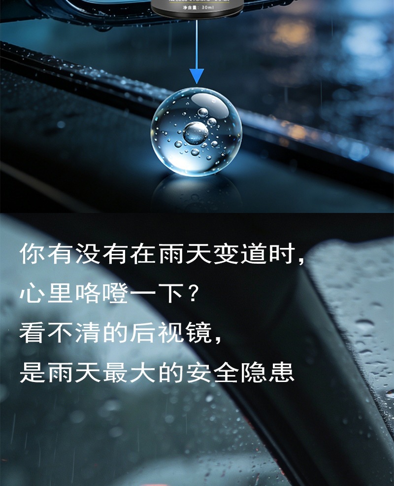 Jingjiwei R1 Rain-Repellent Liquid Coating for Rearview Mirrors, Anti-Rain Magic for Car Windows, Glass Water-Repellent Spray