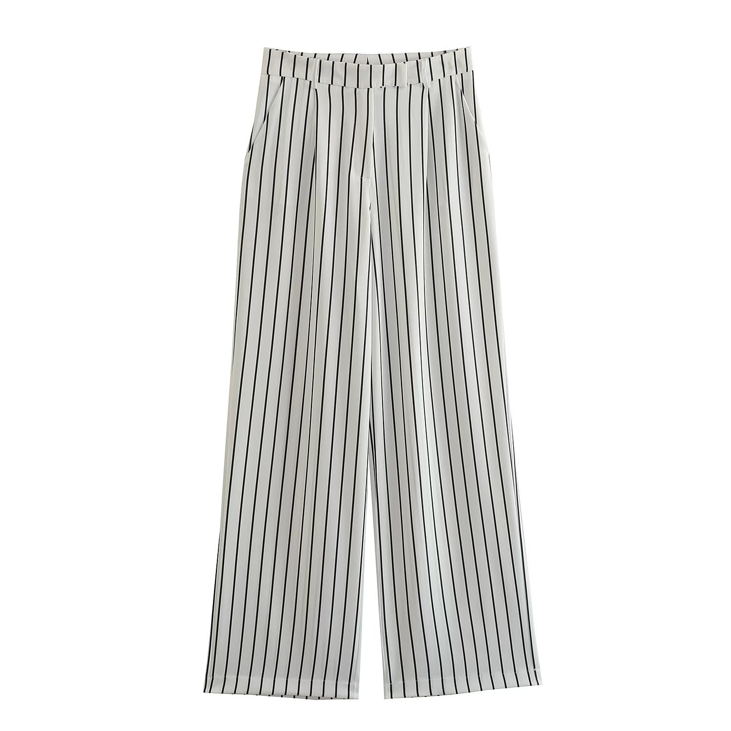 GraceChic, set di pantaloni larghi a gamba larga con tasche doppiopetto a righe da donna, primavera europea e americana_voghion.com