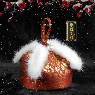 Original Palace-Style Ancient-Style Hot Water Bottle Cover with Brocade Mink Fur Velvet Hand Warmer Cover, Customizable Wholesale