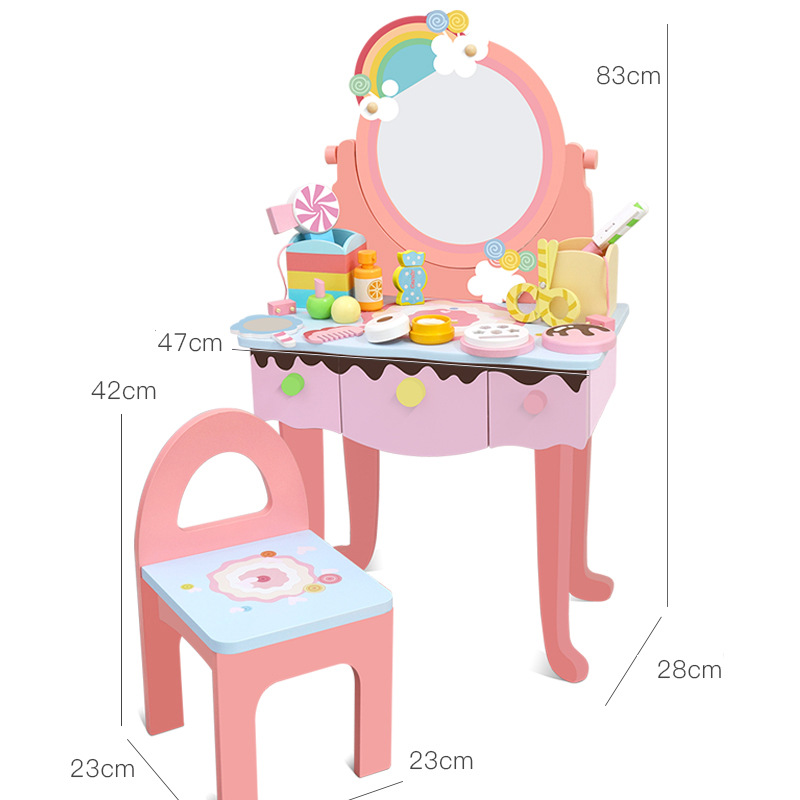 Tocador de simulación para niños, mesa de maquillaje de princesa, caja de joyería, juguetes de madera, juego de regalos de cumpleaños para niñas, casa de juegos