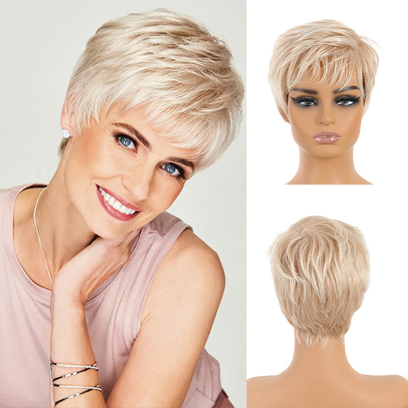 Women's Short Hair Platinum Blonde Synthetic Wigs Shaggy Shaggy Cut Wigs Natural Daily Hair Color Headgear