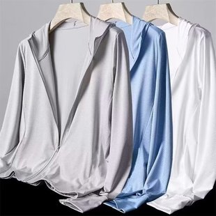 2024 men's and women's summer ice silk mesh thin breathable outdoor fishing clothes couple coat