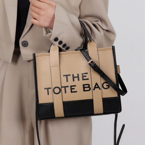 Cross-border new arrival: Trendy & Stylish European-American Style Dual-Color PU Letter-Print Shoulder Bag – Chic Tote Handbag