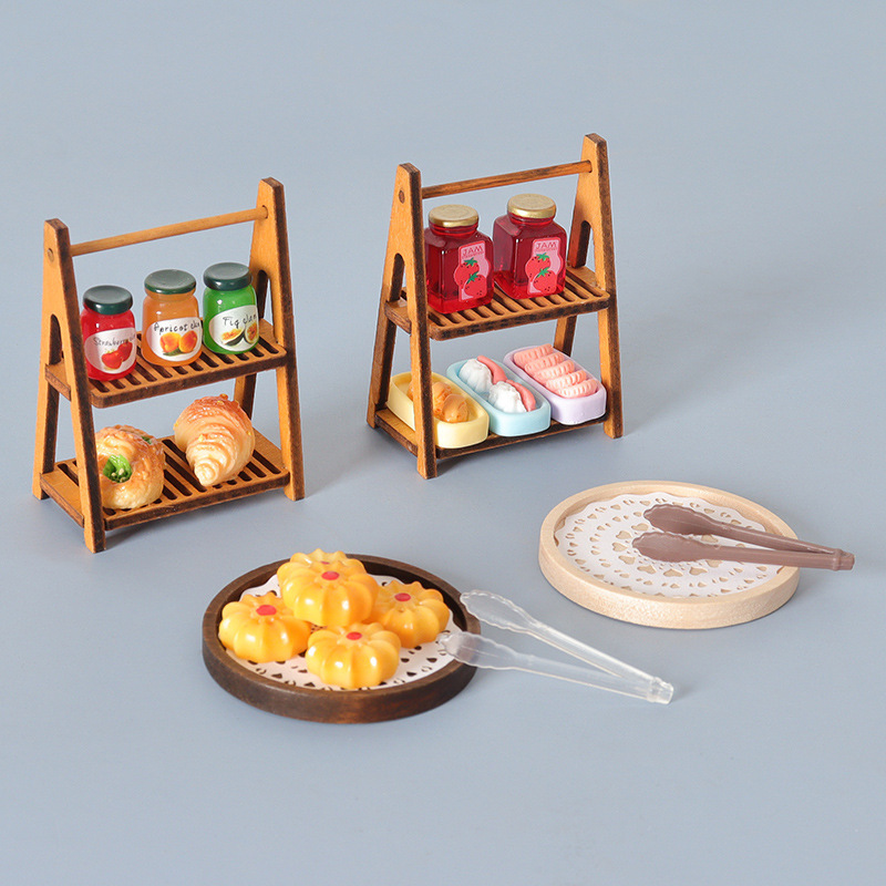 娃娃屋dollhouse家居配件木制收纳架面包架子微缩食玩场景摆件OB1|undefined