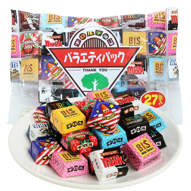 Japanese imported snacks Matsuo colorful assorted chocolate squares snack food 27 pieces in bag new date