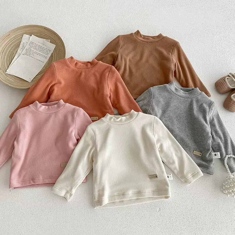 ins冬款韩版婴幼儿洋气加绒保暖长袖上衣男女宝宝纯色百搭打底衫