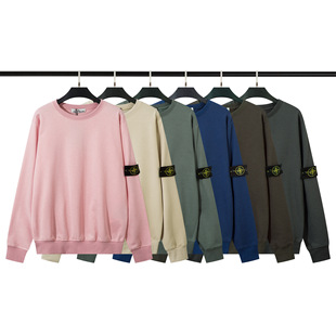 Stone Cross-Border Stuie Style Washed Long-Sleeved T-Shirt Round Neck Pullover Casual Loose Sweatshirt for Men and Women Couple Badge Island