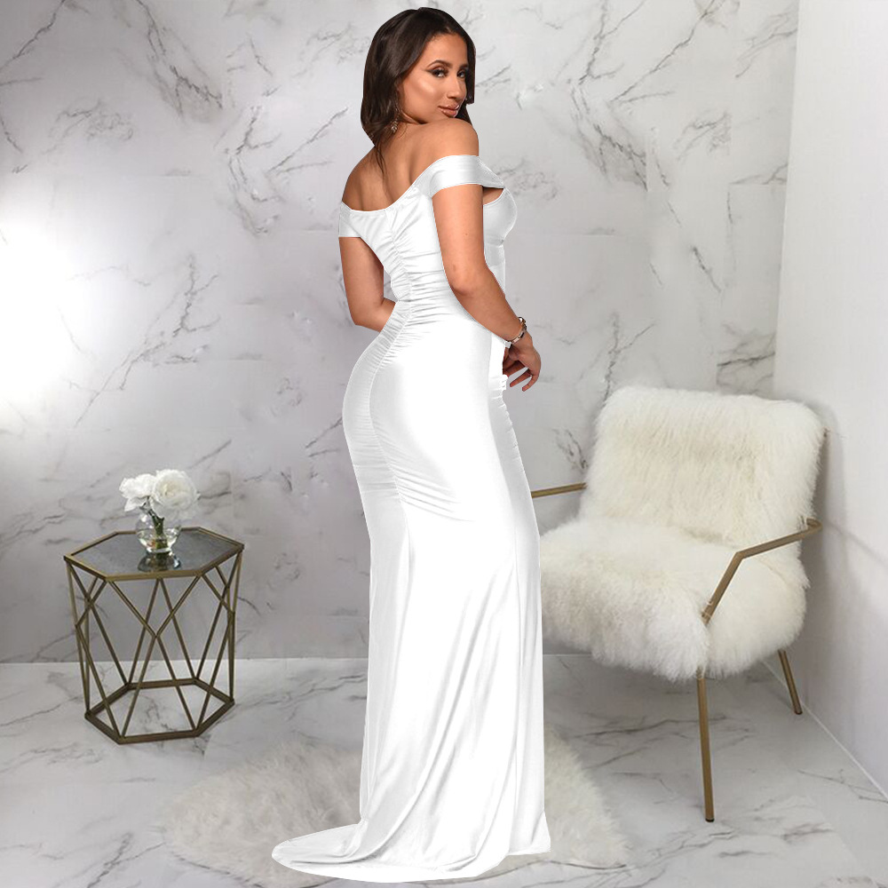 Women's V-neck Pleated Split Long Prom Dress For Women_voghion.com