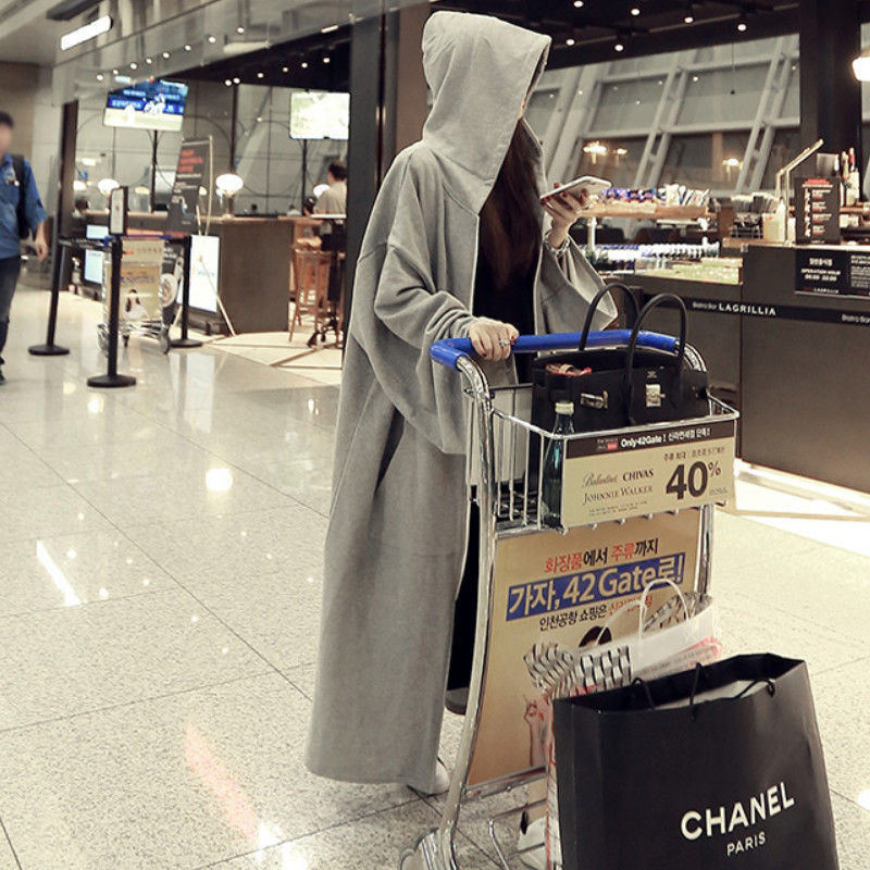 Loose large size fat MM300 kg women's winter New sweater hooded cardigan dress knee coat 200 tide
