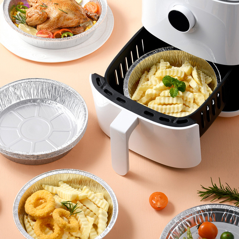 Freidora de aire especial desechable Placa de papel de estaño Placa de barbacoa redonda horno de cocción Placa de papel de aluminio de estaño bandeja a prueba de aceite al por mayor