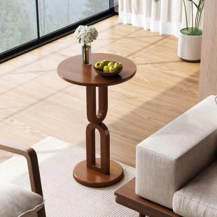 Simple Modern All Solid Wood Small Coffee Table Designer Living Room Small Tea Table Storage Rack Rubber Wood Round Small Side Table