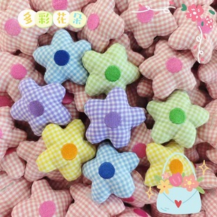 Cartoon cute fabric multicolor plaid flower brooch hairpin children's shoes and socks clothing bag doll accessories wholesale