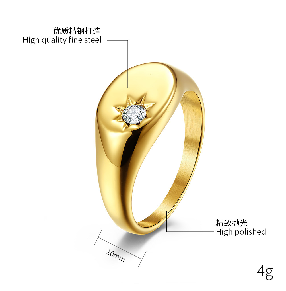 Fashion Simple Glossy Diamond Women's Gold Plated Titanium Steel Ring display picture 1