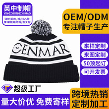 跨境欧美毛球针织帽女冬季网红爆款毛线帽定制logo棉加绒帽子男款