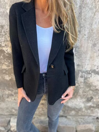 2026 New Arrival In Stock: European and American Cross-Border Women's Autumn/Winter Casual Woolen Lapel Pocket Suit Jacket for Women