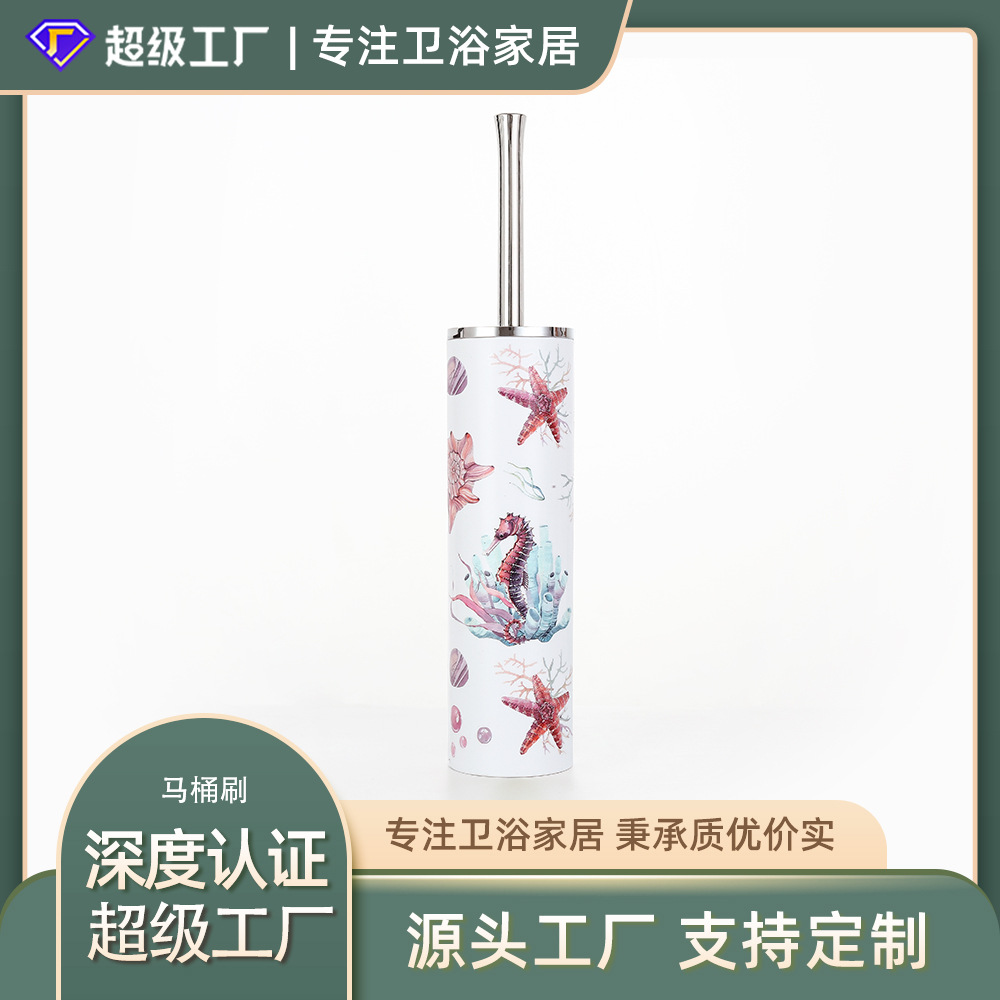 Nuevo estilo de acero inoxidable mango largo cepillo de baño simple cepillo de limpieza de baño Cepillo de inodoro de impresión de mango largo de plástico hogar con asiento