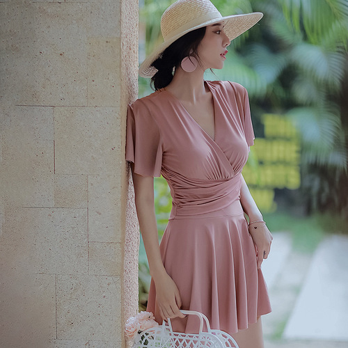 2024 New Swimsuit Women's Summer High-Quality One-piece Skirt-style Steel Support Gathering to Cover Belly and Make You Slim, Super Fairy and Conservative Swimwear