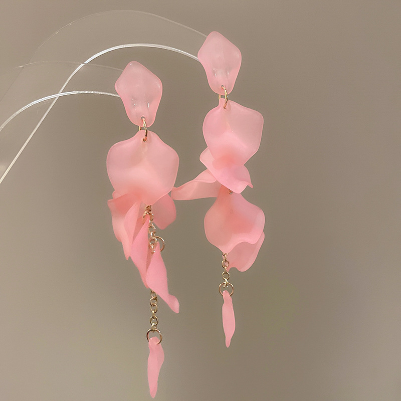 Pendientes de borla de flor de acrílico con aguja de plata Pendientes de temperamento fresco pequeño transfronterizo Pendientes de moda de alta gama Mujeres