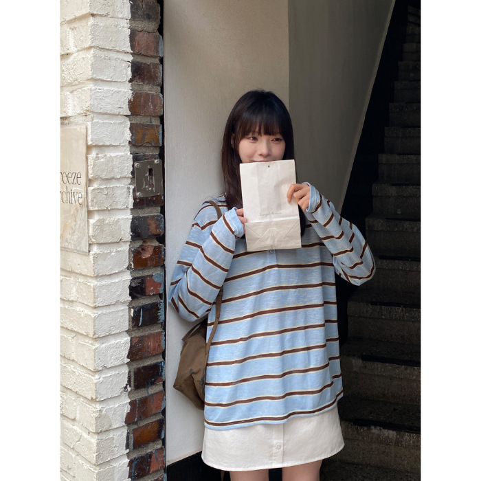 薄款条纹罩衫女夏2025新款慵懒风宽松长袖上衣百搭设计感复古时尚|undefined