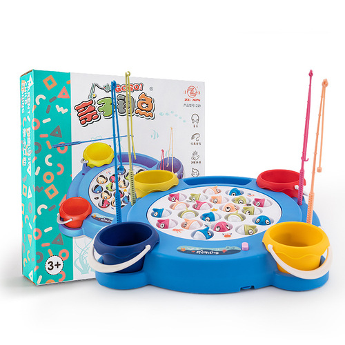 New children's electric fishing with music 21 fish rotating magnetic fishing puzzle play house parent-child game