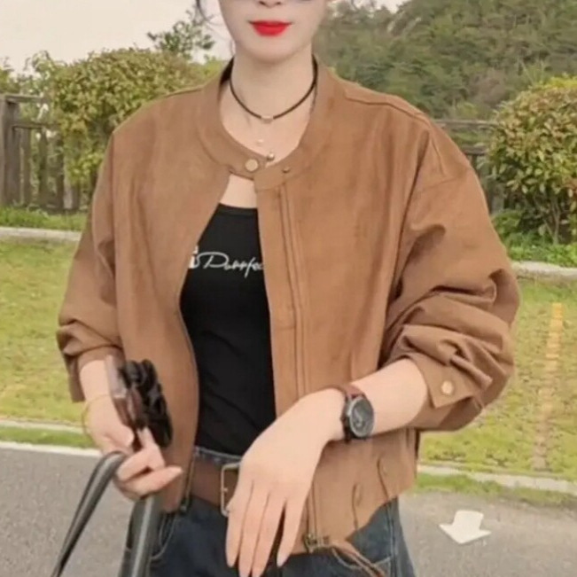 韩版宽松休闲短款麂皮绒外套2026秋冬新款时尚百搭显瘦棒球服上衣