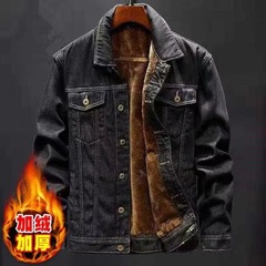 男性のデニムとベルベットの厚いコートの大きいサイズのデブ青年男性服秋冬天季ジャケット綿入れ服