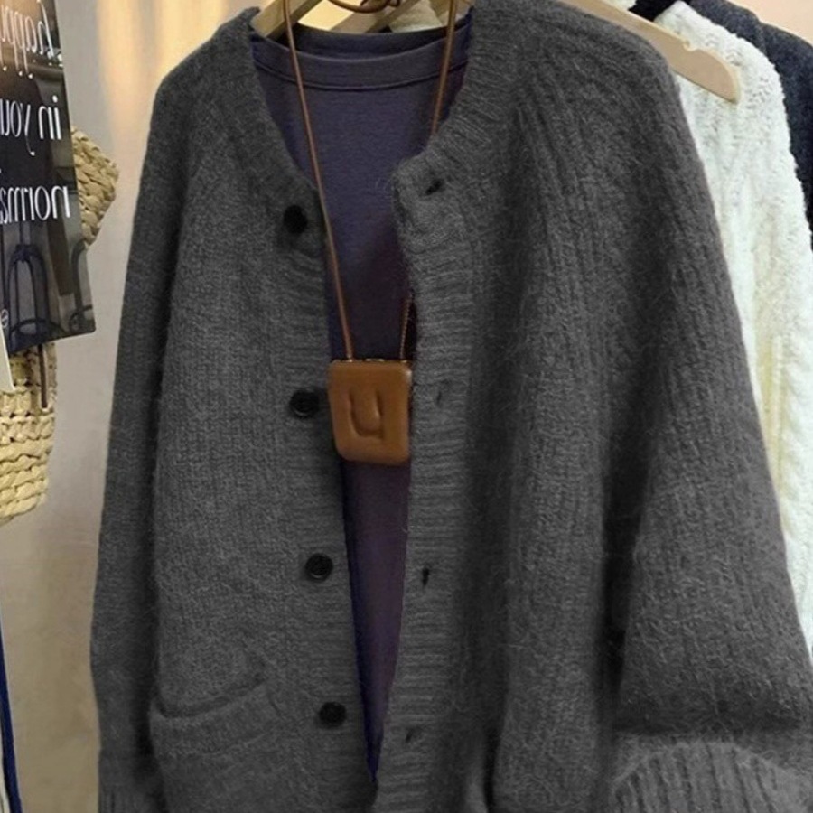 플러스 사이즈 통통녀 소프트 왁스 스웨터 니트 카디건 재킷 여성 가을 레트로 게으른 스타일 느슨한 중간 길이 최고 트렌디