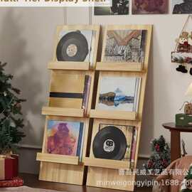 跨境木制多层唱片架实木书籍收纳架置地式杂志唱片展示架专辑收藏