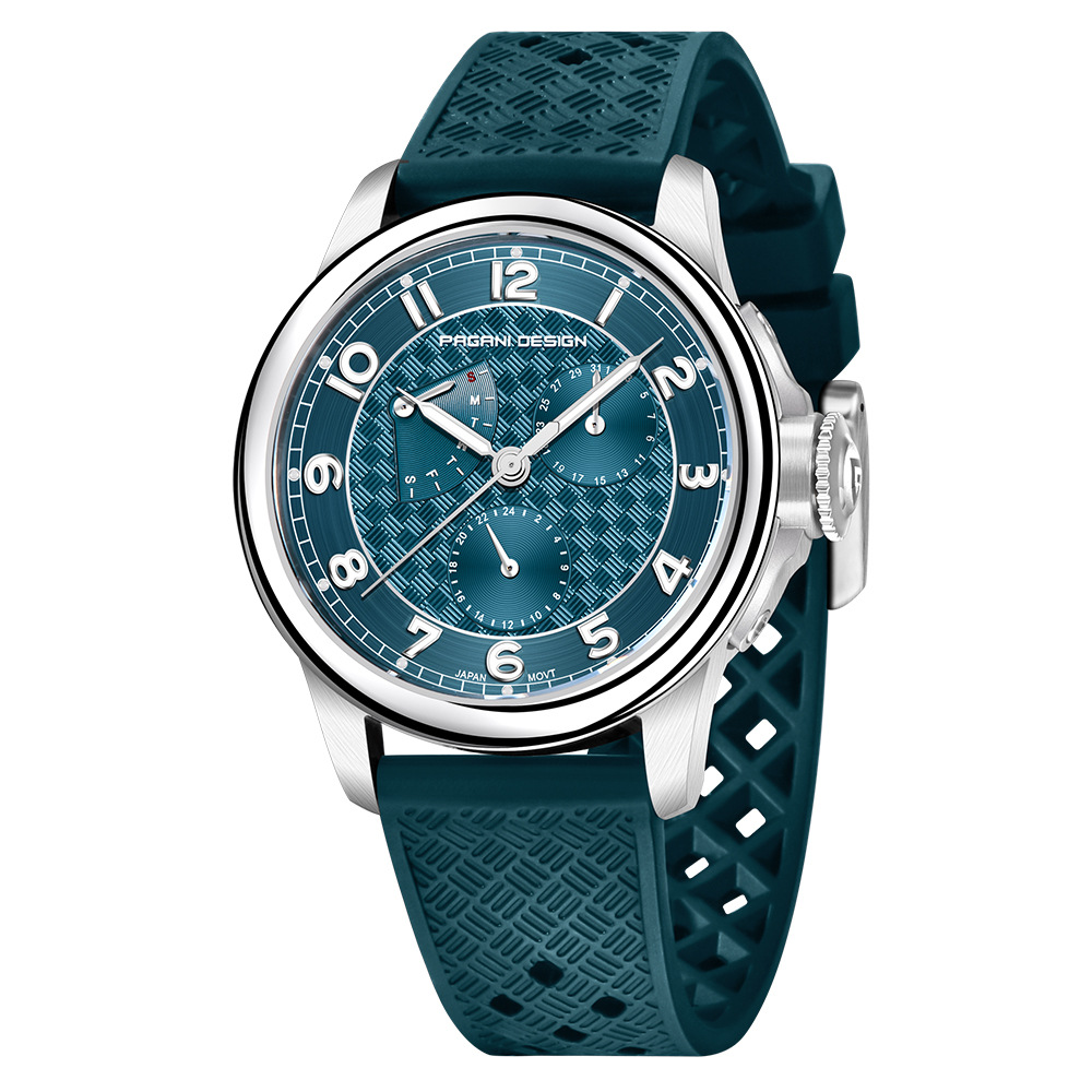 PAGANI-PD1780 reloj de hombre multifuncional reloj de cuarzo calendario semana impermeable nocturna reloj de cinta adhesiva de acero