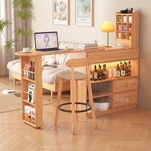 米思洛吧台桌家用客厅移动伸缩一体实木餐边柜小户型隔断日式岛台