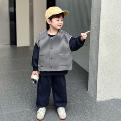 9687男童春秋季套装2025新款男宝韩版潮酷马甲卫裤三件套儿童衣服