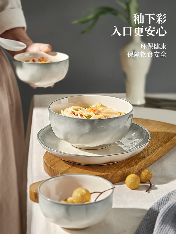 Ceramic Bowls for Home Use, Ink-Colored Underglaze Color, 2024 New Model, Beautiful Small Bowls and Plates, Dinnerware Set